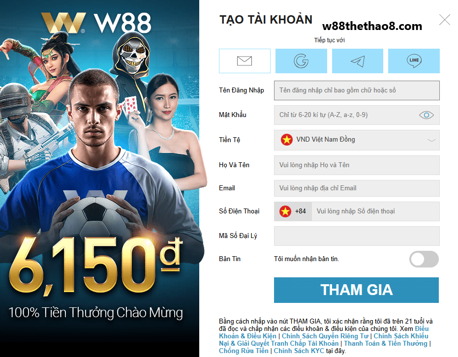 dang ky tai khoan w88 de dang